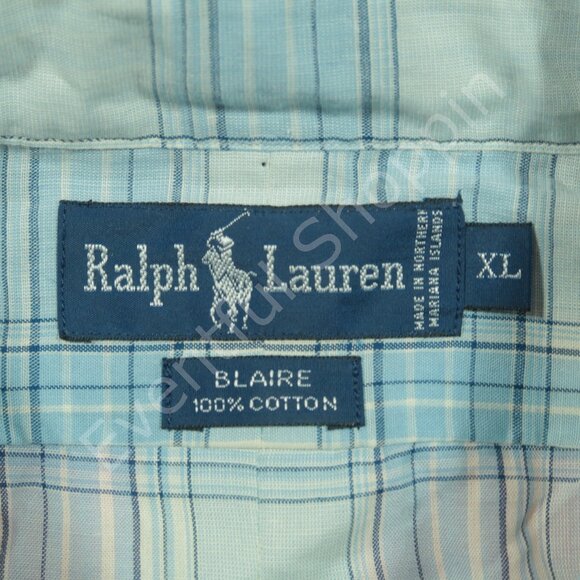 Vintage Polo Ralph Lauren Shirt Mens XL Blue Plaid Blaire Short Sleeve New - Picture 7 of 7